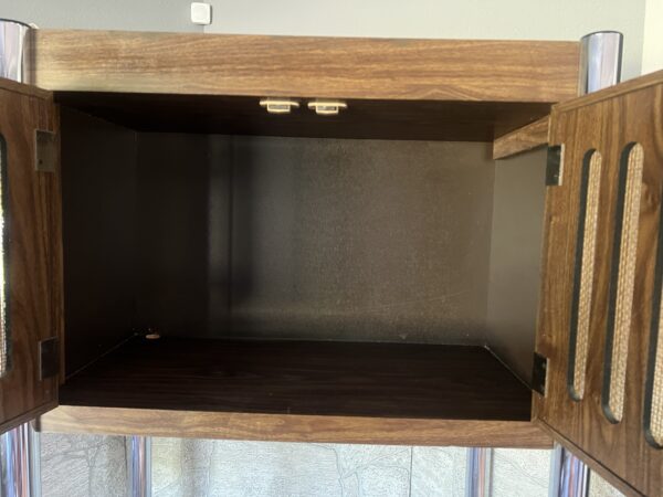 Vintage Mid-Century Modern Etagere with Rattan Cabinet & Glass Shelves / Chrome Frame Display Shelf / MCM Tall Shelf - Image 6