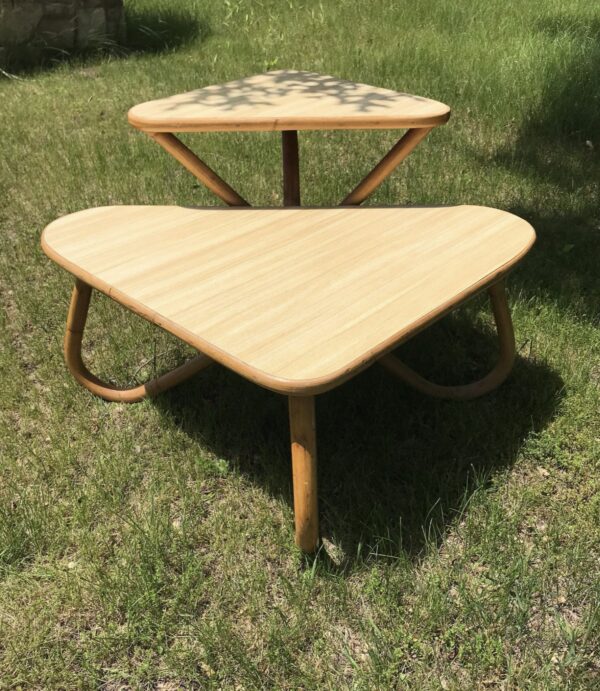 Mid Century Bi Level Triangle Rattan Bentwood Table Paul Frankl