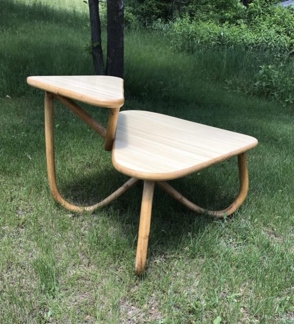 Mid Century Bi Level Triangle Rattan Bentwood Table Paul Frankl - Image 4