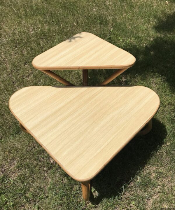 Mid Century Bi Level Triangle Rattan Bentwood Table Paul Frankl - Image 3