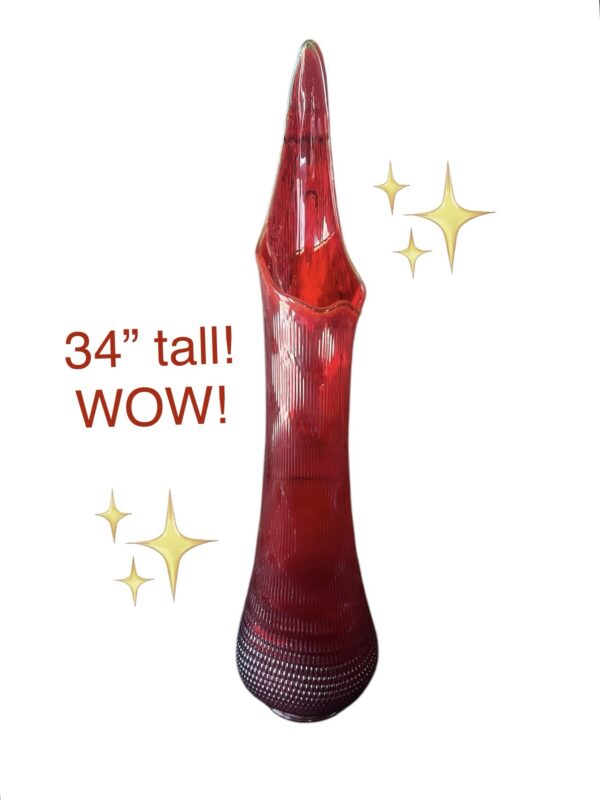 Vintage LE Smith Swung Glass Vase 34” Tall Ruby Red Mid-Century Modern XLarge Vase