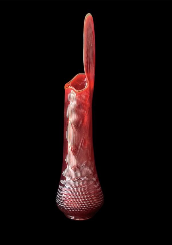 Vintage LE Smith Swung Glass Vase 34” Tall Ruby Red Mid-Century Modern XLarge Vase - Image 3