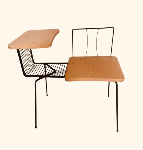 Vintage MCM Gossip / Phone Bench 1950s Atomic Bench Chair - Image 10