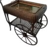 Vintage -Antique Wicker Tea Trolly/Bar Cart with Removable Glass Top Tray - Image 6