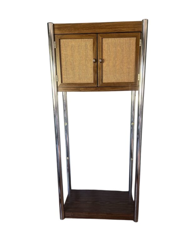 Vintage Mid-Century Modern Etagere with Rattan Cabinet & Glass Shelves / Chrome Frame Display Shelf / MCM Tall Shelf - Image 13
