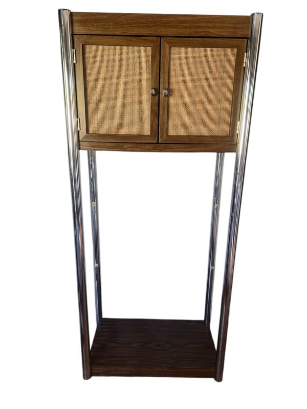 Vintage Mid-Century Modern Etagere with Rattan Cabinet & Glass Shelves / Chrome Frame Display Shelf / MCM Tall Shelf - Image 12