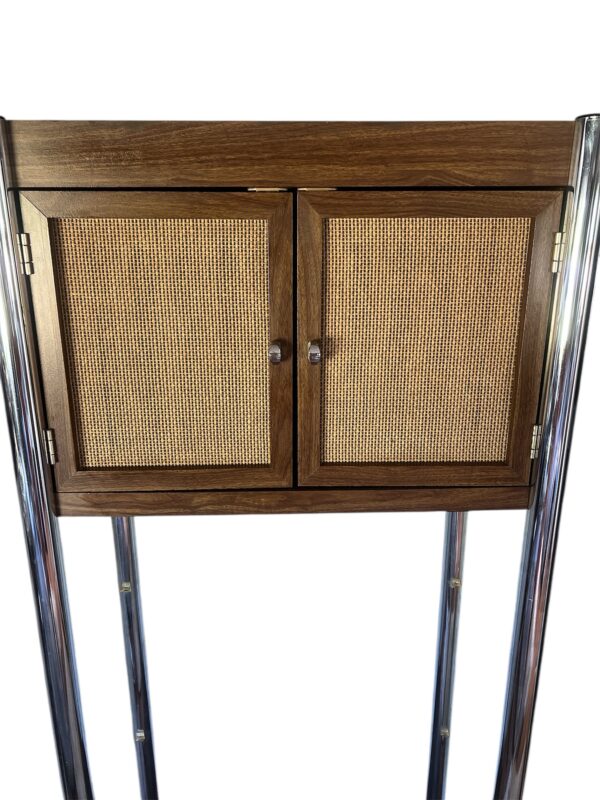 Vintage Mid-Century Modern Etagere with Rattan Cabinet & Glass Shelves / Chrome Frame Display Shelf / MCM Tall Shelf - Image 10