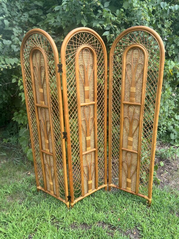 Vintage Rattan & Cane 3-Panel Folding Screen / Room Divider - Image 2