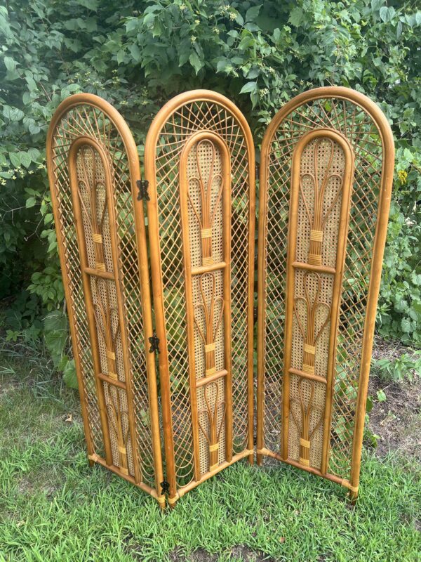 Vintage Rattan & Cane 3-Panel Folding Screen / Room Divider - Image 3