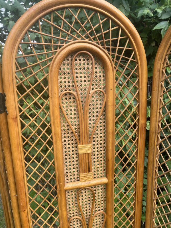 Vintage Rattan & Cane 3-Panel Folding Screen / Room Divider - Image 4