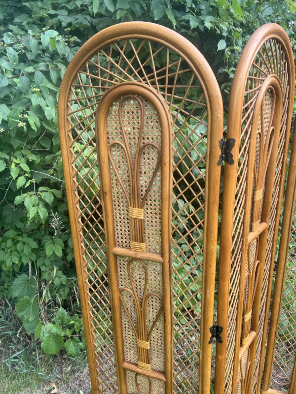 Vintage Rattan & Cane 3-Panel Folding Screen / Room Divider - Image 6