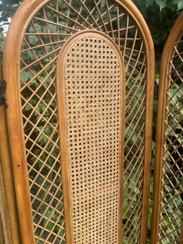 Vintage Rattan & Cane 3-Panel Folding Screen / Room Divider - Image 8