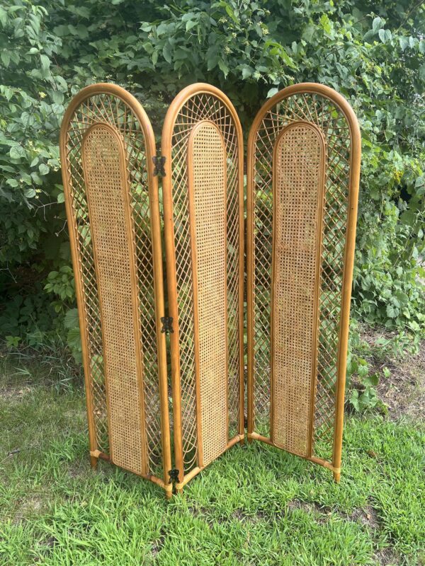 Vintage Rattan & Cane 3-Panel Folding Screen / Room Divider - Image 9