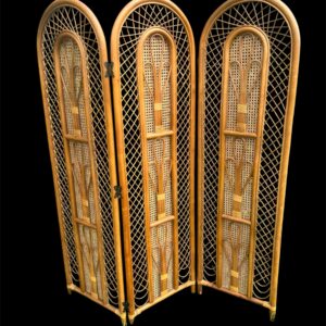 Vintage Rattan & Cane 3-Panel Folding Screen / Room Divider