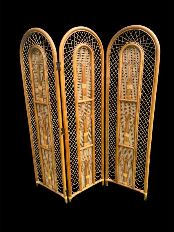 Vintage Rattan & Cane 3-Panel Folding Screen / Room Divider