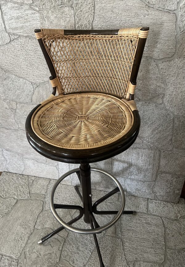 4 Vintage Rattan and Metal Barstools / Tiki Room Swivel Barstools Set of 4 - Image 10