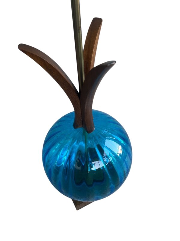 Vintage Blue Glass & Teak Table Lamp – Mid-Century Modern Lighting - Image 2