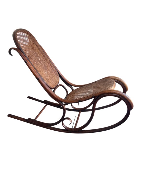 Vintage Armless Thonet Bentwood Rocking Chair with Cane Seat & Back - Image 2