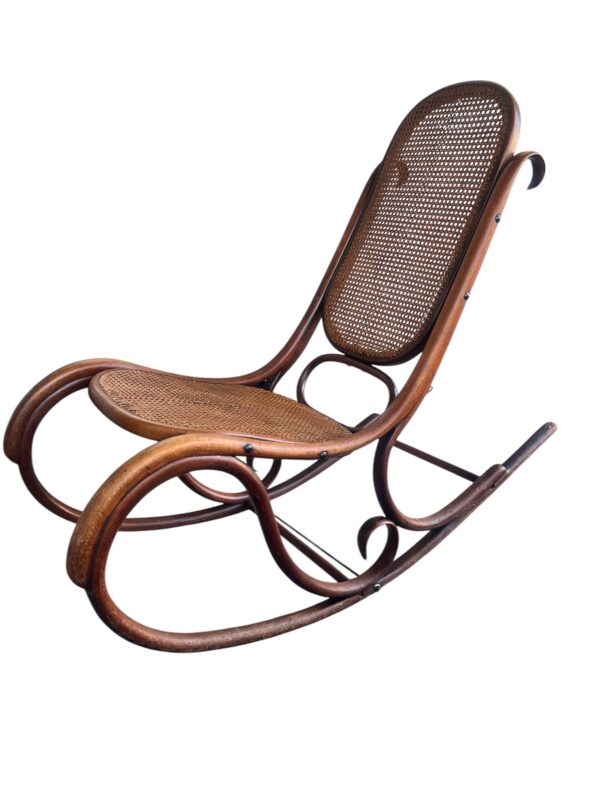 Vintage Armless Thonet Bentwood Rocking Chair with Cane Seat & Back