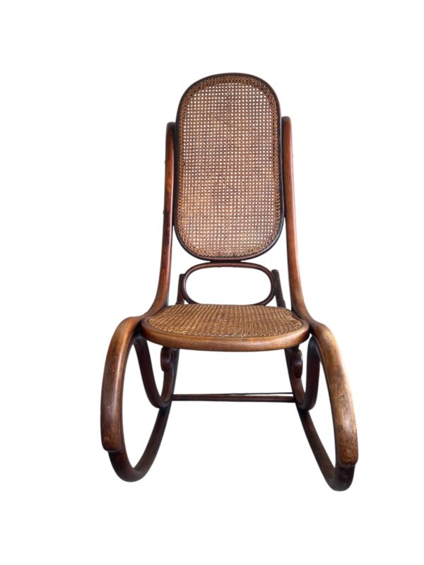 Vintage Armless Thonet Bentwood Rocking Chair with Cane Seat & Back - Image 3