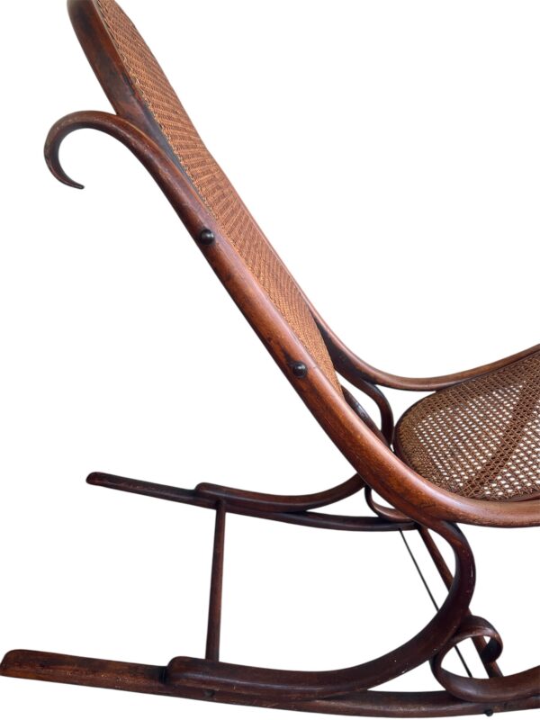 Vintage Armless Thonet Bentwood Rocking Chair with Cane Seat & Back - Image 4