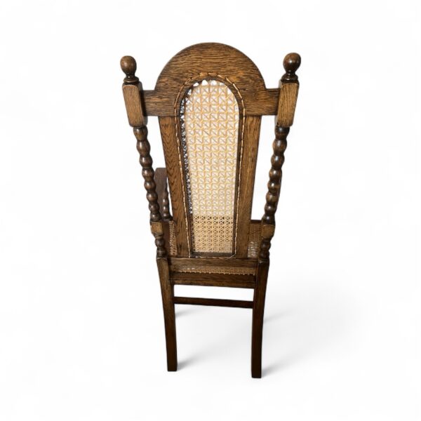 Antique Oak Barley Twist Armchair: Jacobean Revival Cane Chair - Image 10
