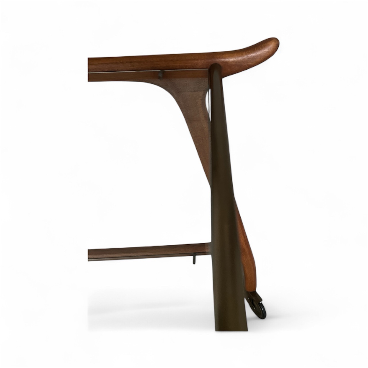 Danish Mid-Century Modern Teak & Glass Bar Cart / Serving Trolley on Brass Casters - Image 8