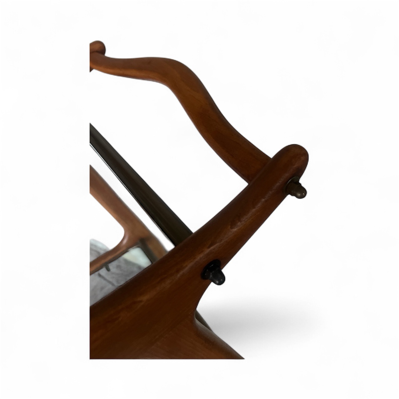 Danish Mid-Century Modern Teak & Glass Bar Cart / Serving Trolley on Brass Casters - Image 4