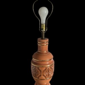 Vintage Mid-Century Ceramic Table Lamp Terracotta Color with Brass Accents
