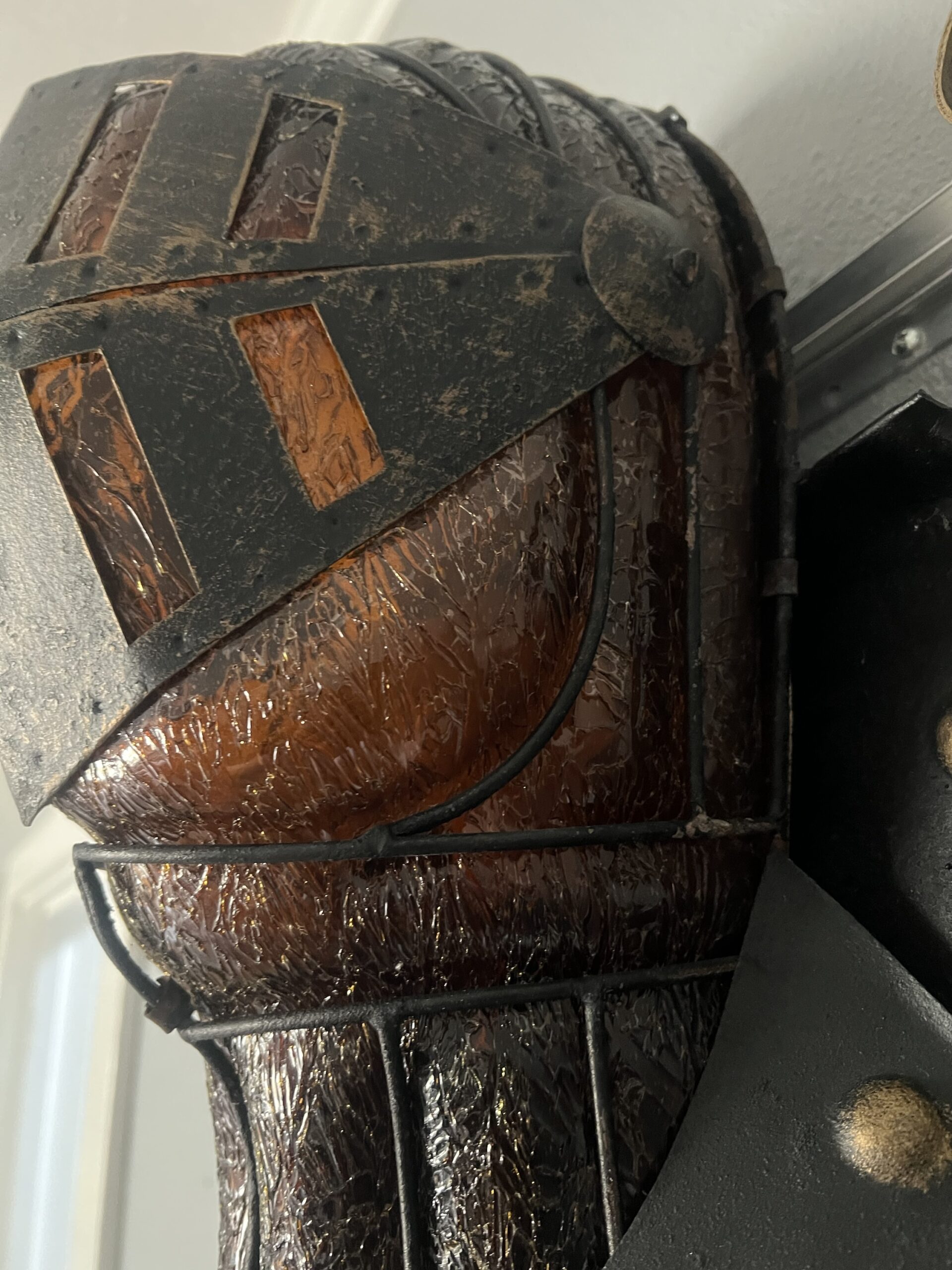 Vintage Medieval Knight Wall Display with Amber Glass Helmet - Image 8