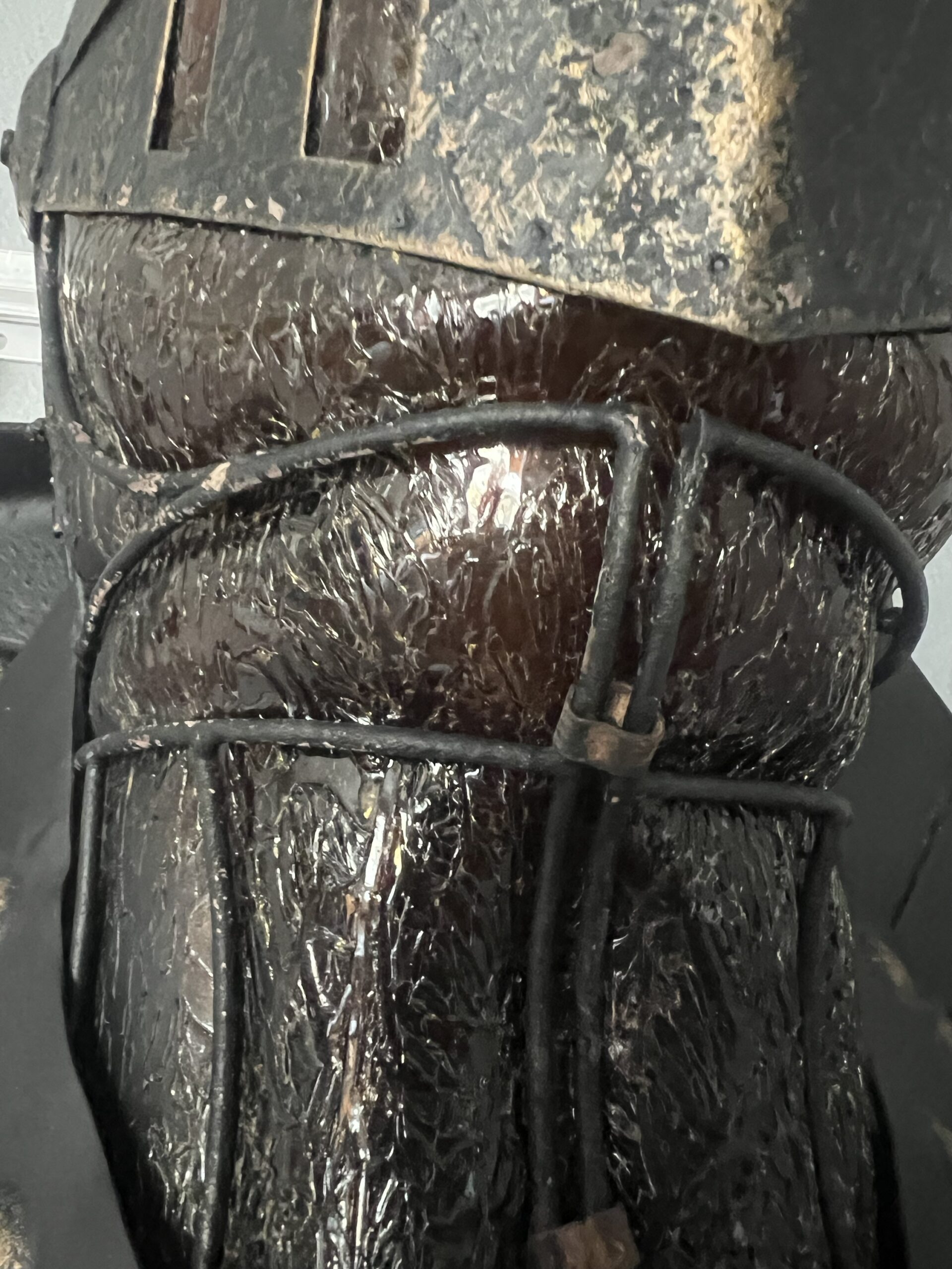 Vintage Medieval Knight Wall Display with Amber Glass Helmet - Image 5