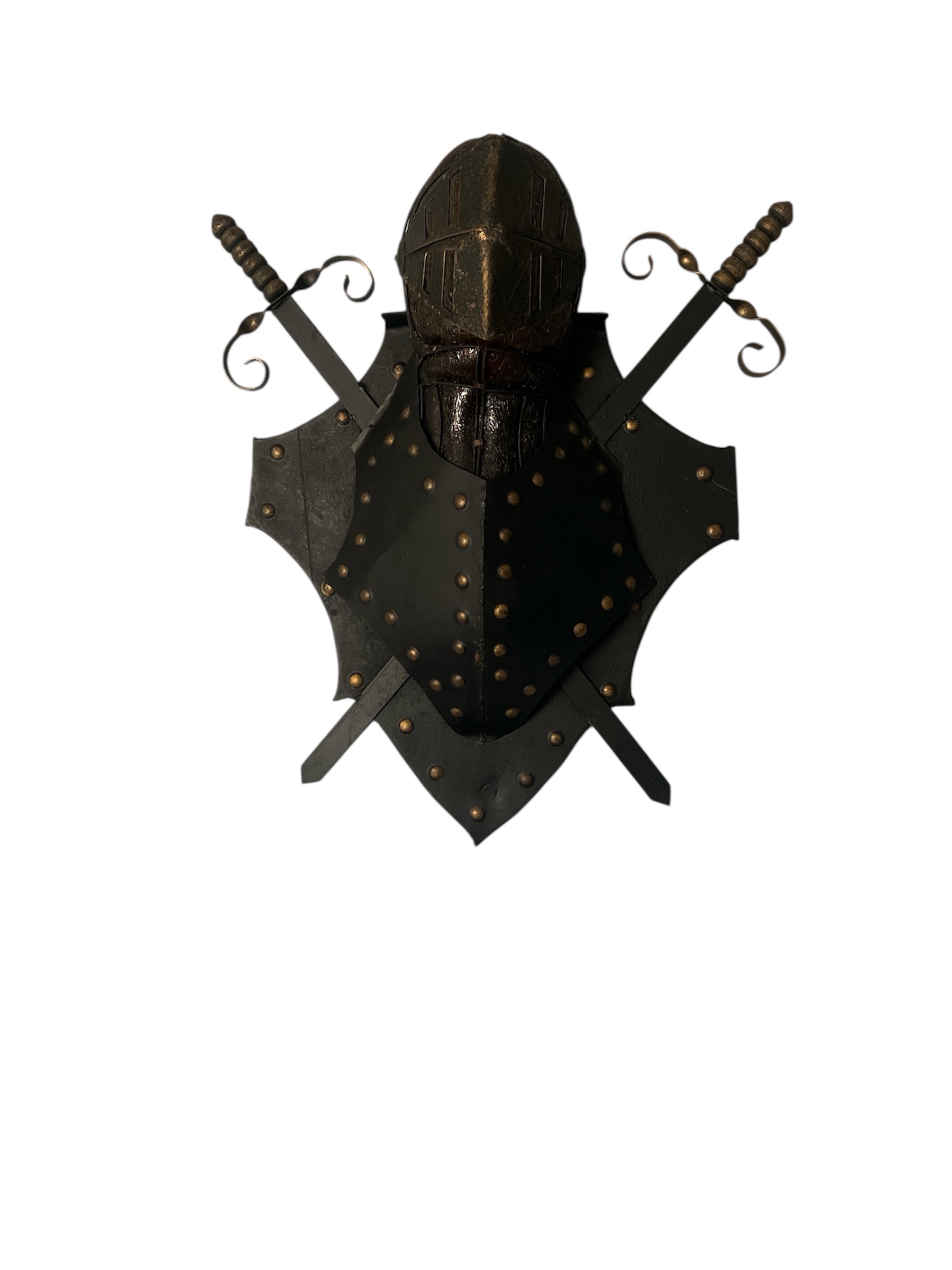 Vintage Medieval Knight Wall Display with Amber Glass Helmet - Image 2